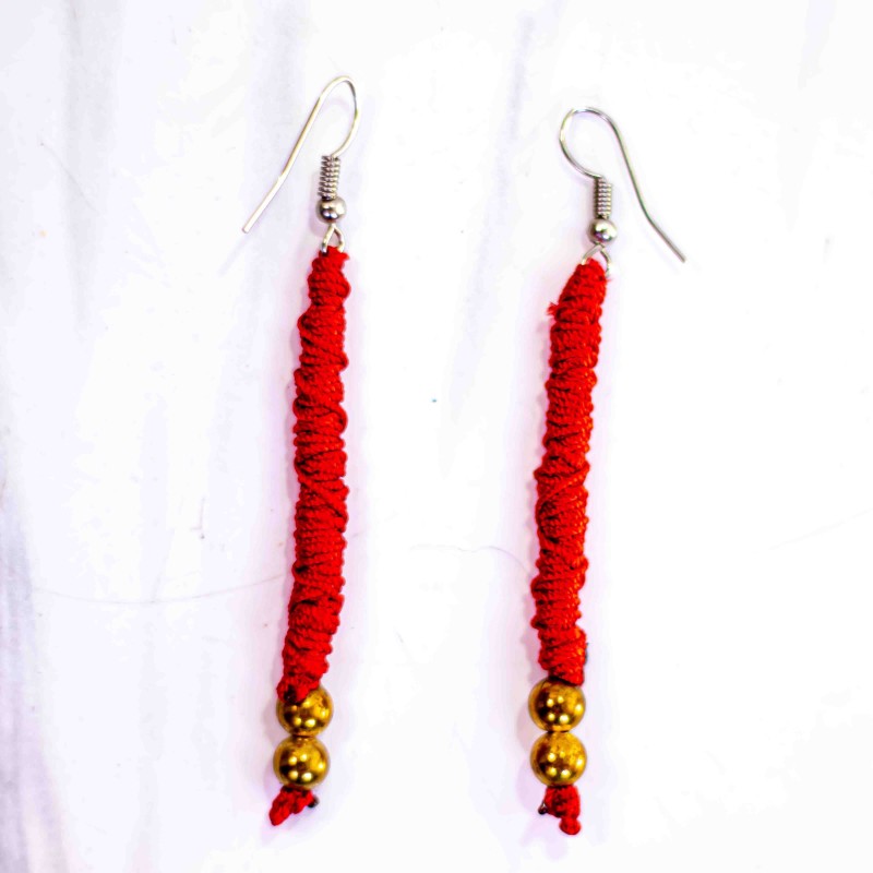 Boucle d'oreille tige allumette rouge 2 perles